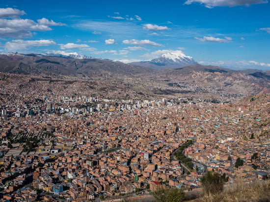 La Paz as can be seen from the slightly higher located city El Alto
