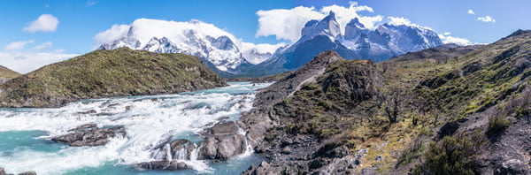 the view of los Cuernos del Paine from Salto Grande