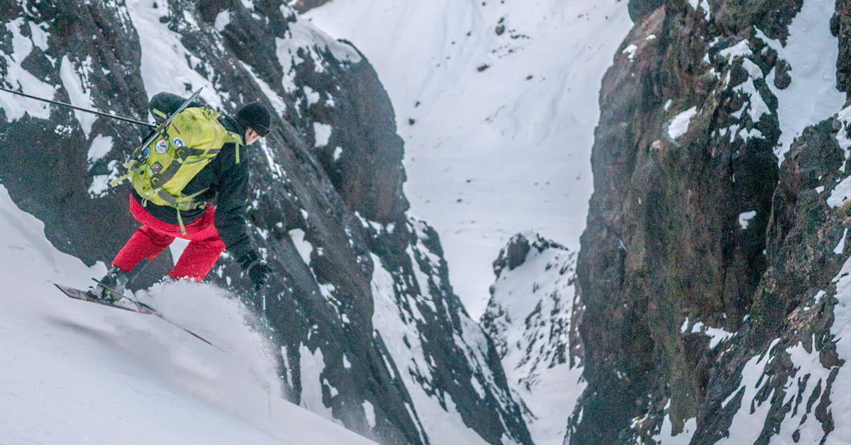 skiing couloir Median near Tazaghart hut